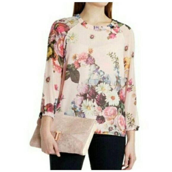 Ted Baker Tops - Ted Baker Anina Pink Floral Blouse Designer Luxury Preppy Boho Femme Girly